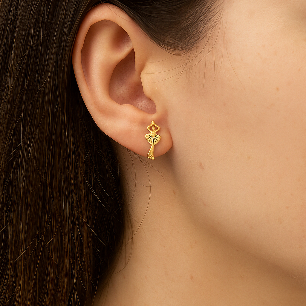 14K Solid Gold Ballerina Studs | Delicate Ballerina screw back studs | Ballerina Studs | Kids Studs 4x10mm