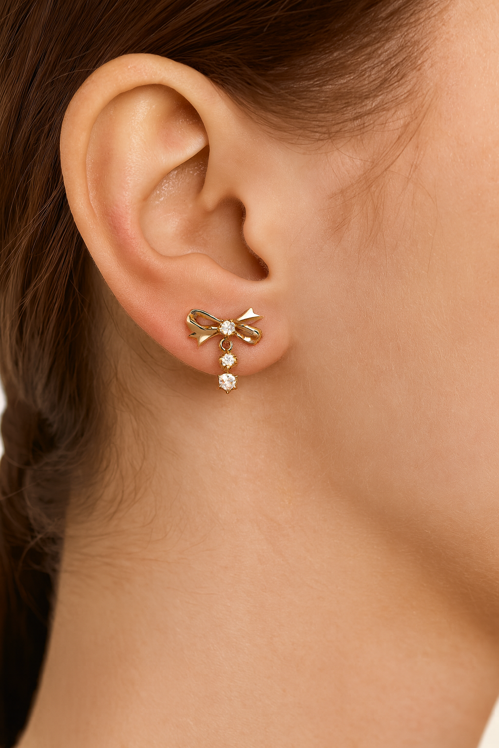 14K Gold Dangle Bow Studs | 14K Gold Dangle Bow Earrings | Bow Studs | Ribbon Bow Tie