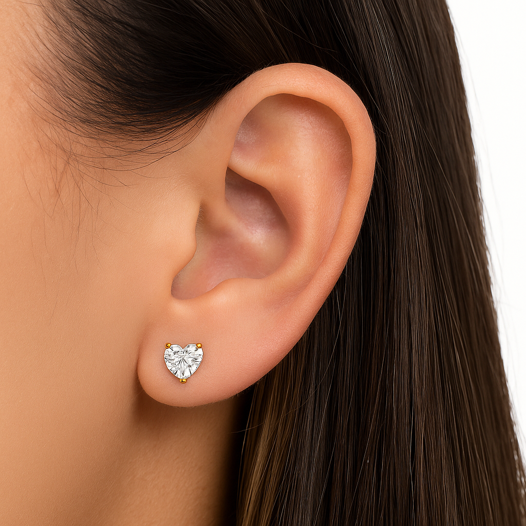 14K Gold Lab-Grown Heart Diamond Stud Earrings (.5CTW – 6 CTW) • Heart Solitaire • Pushbacks