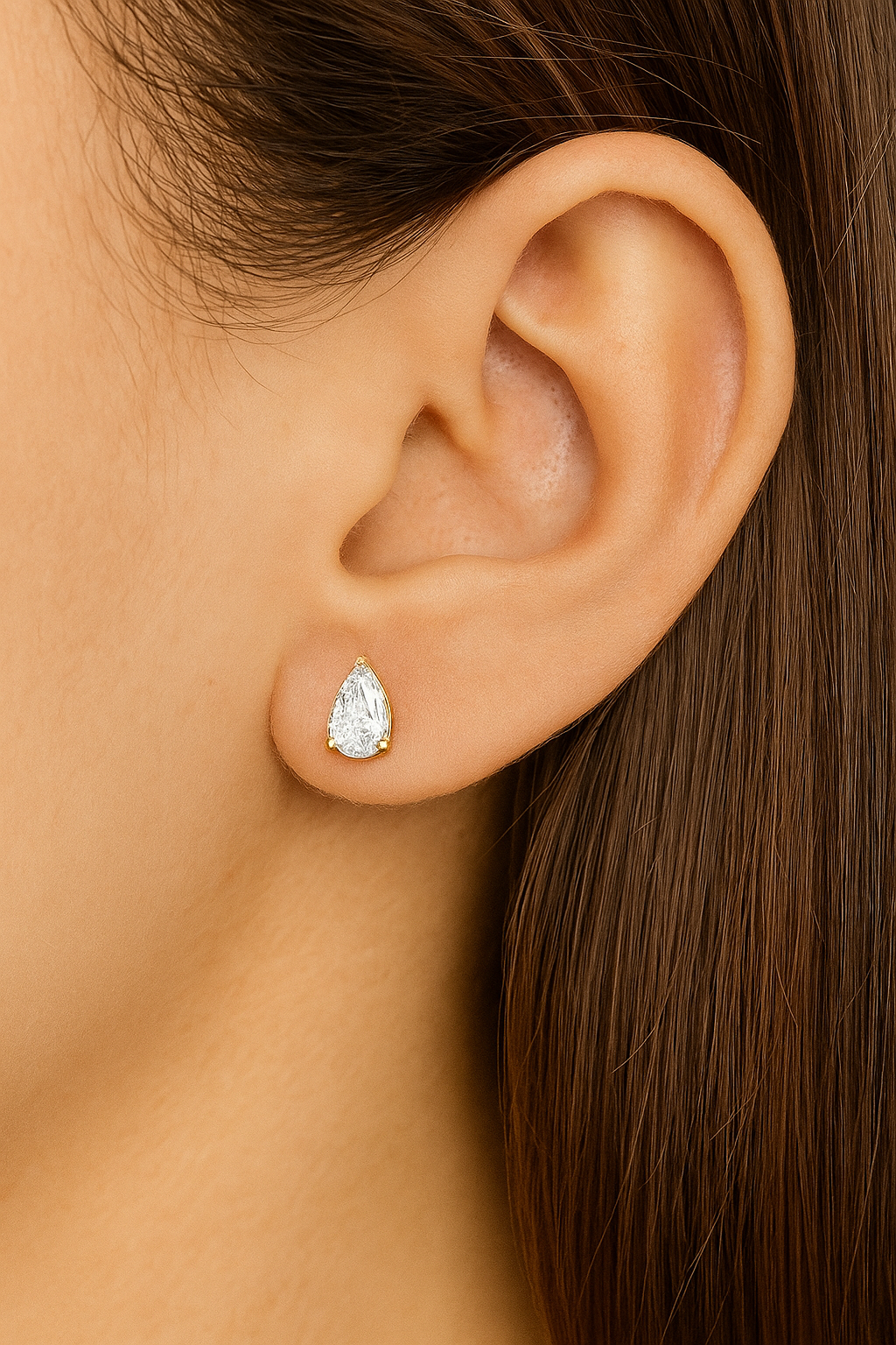 14K Solid Gold GRA Certified D Color VVS1 Pear Shaped Moissanite  Pushback Stud Earrings