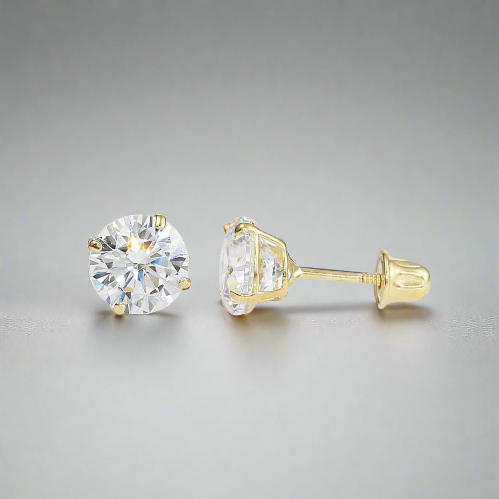 14K Solid Gold Screwback Round Moissanite Studs GRA Certified