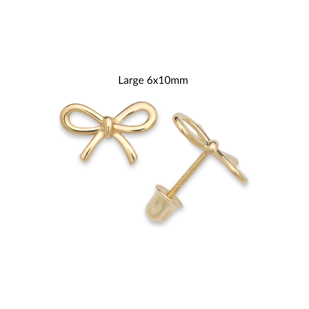 14K Solid Gold Screwback Dainty Ribbon Bow Studs