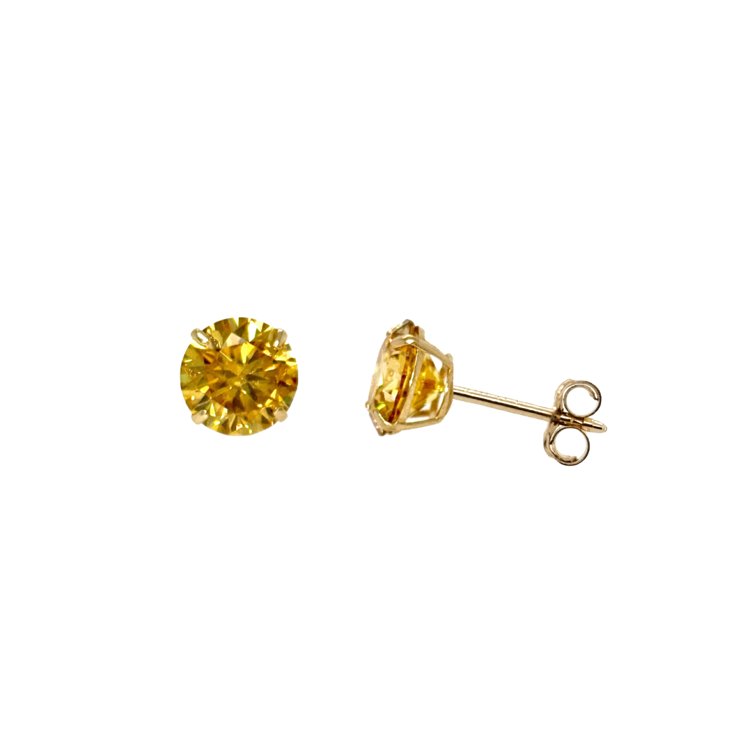 14K Gold Yellow Moissanite Studs GRA Certified D-VVS1