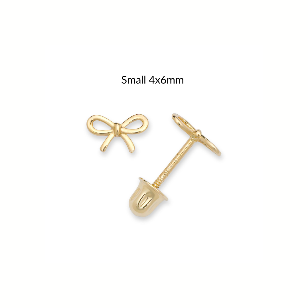 14K Solid Gold Screwback Dainty Ribbon Bow Studs