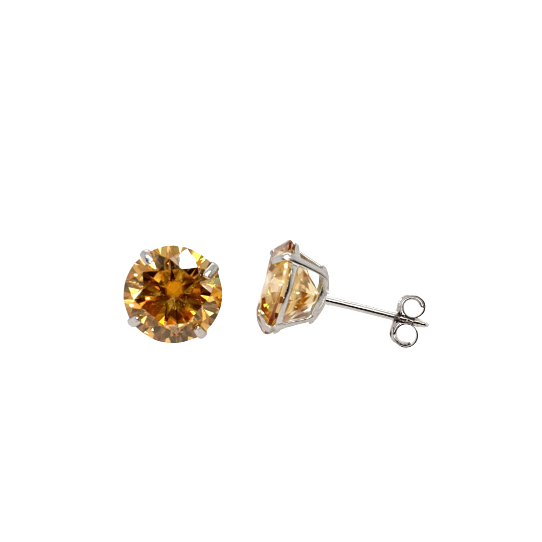 14K Gold Champagne Moissanite Studs GRA Certified D-VVS1