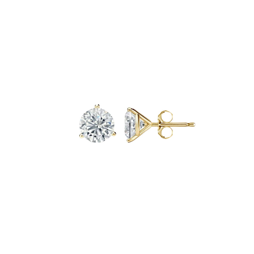 14K Solid Gold 3 Prong Martini Pushback Studs GRA Certified