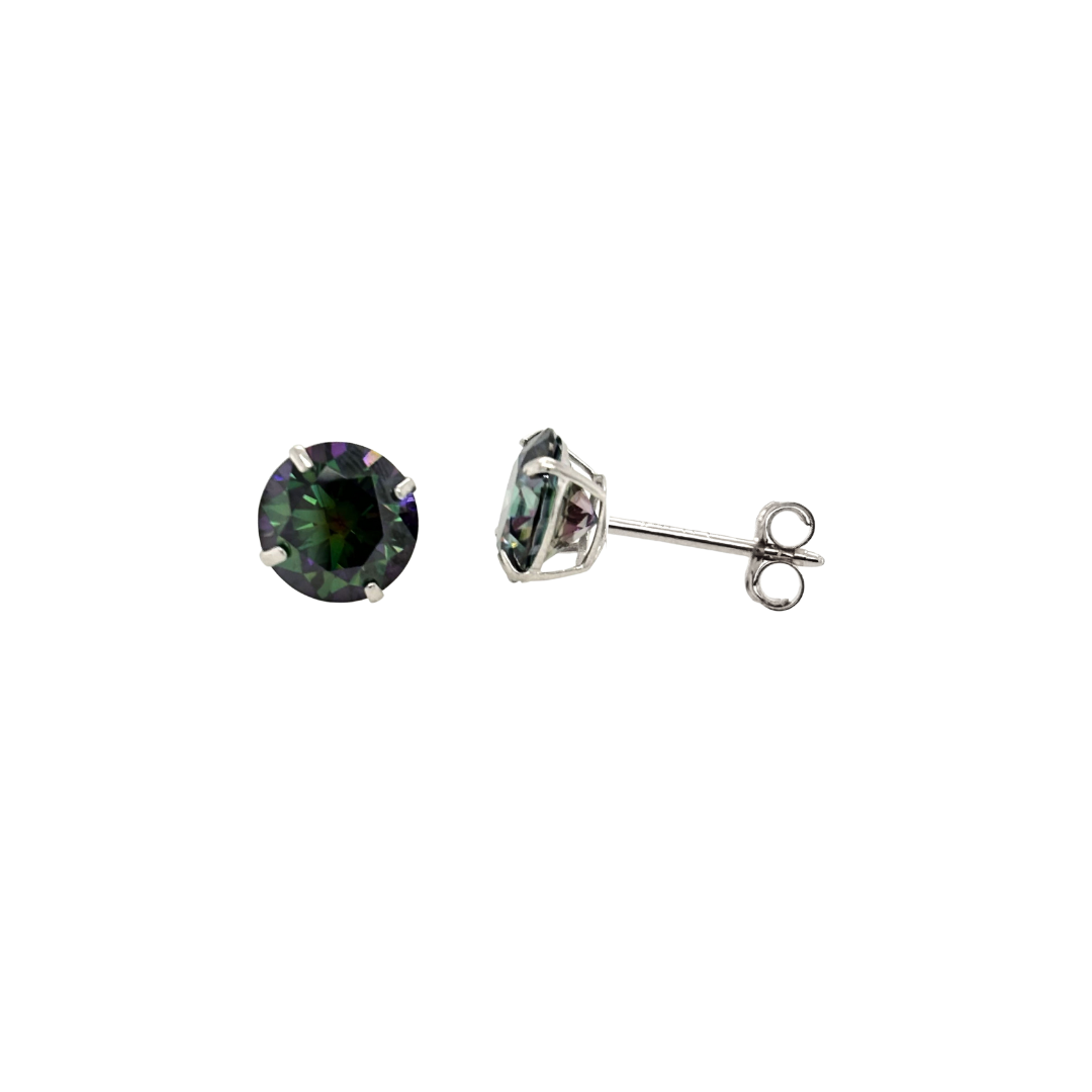 14K Gold Rainbow Green Moissanite Studs GRA Certified D-VVS1
