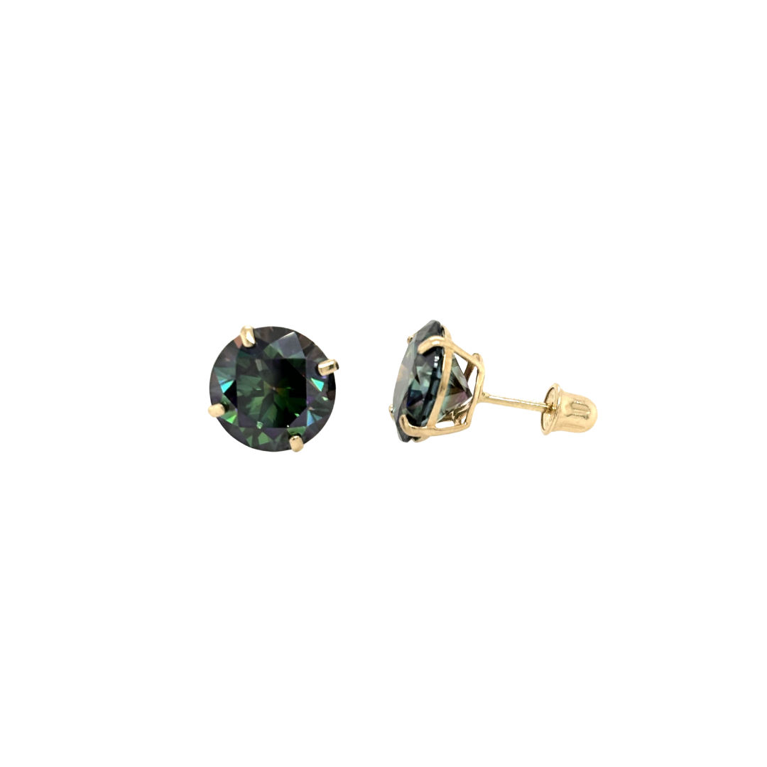 14K Gold Rainbow Green Moissanite Studs GRA Certified D-VVS1