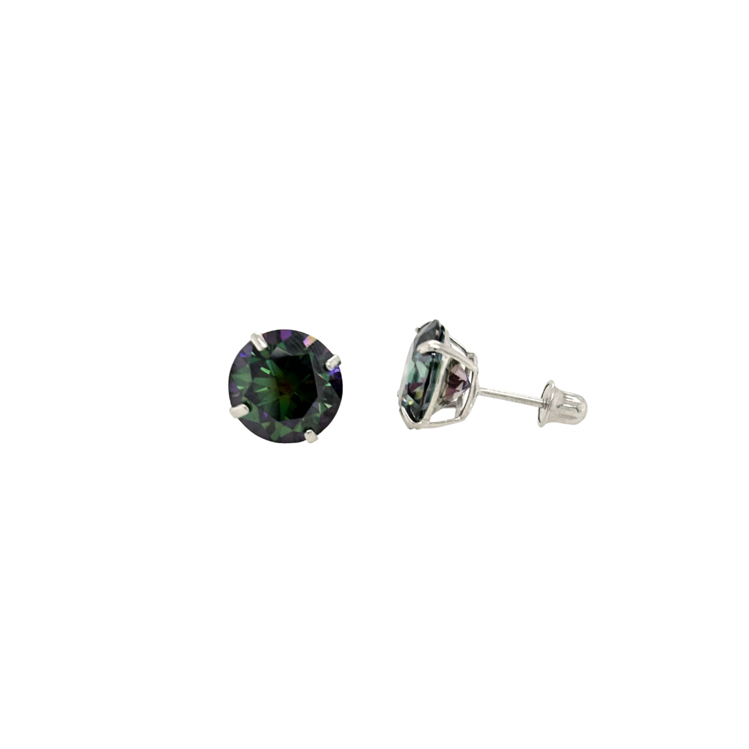 14K Gold Rainbow Green Moissanite Studs GRA Certified D-VVS1