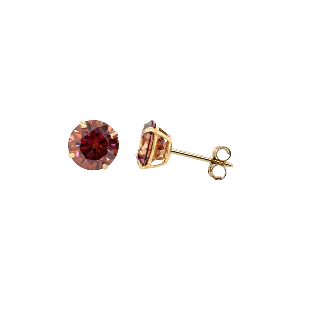 14K Gold Watermelon Red Moissanite Studs GRA Certified D-VVS1