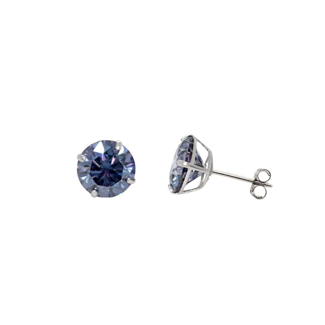 14K Gold Blue Moissanite Studs GRA Certified D-VVS1