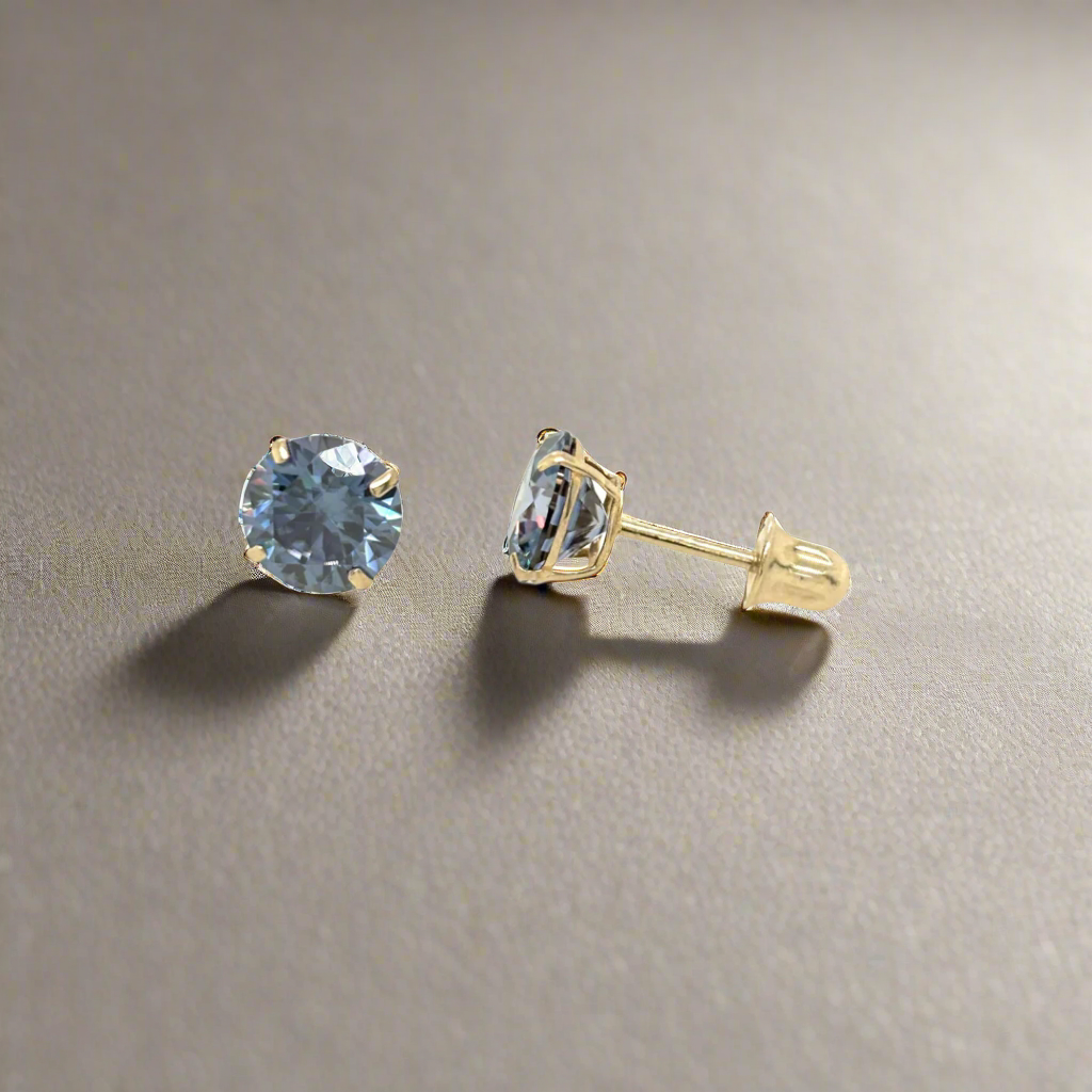 14K Gold Blue Moissanite Studs GRA Certified D-VVS1