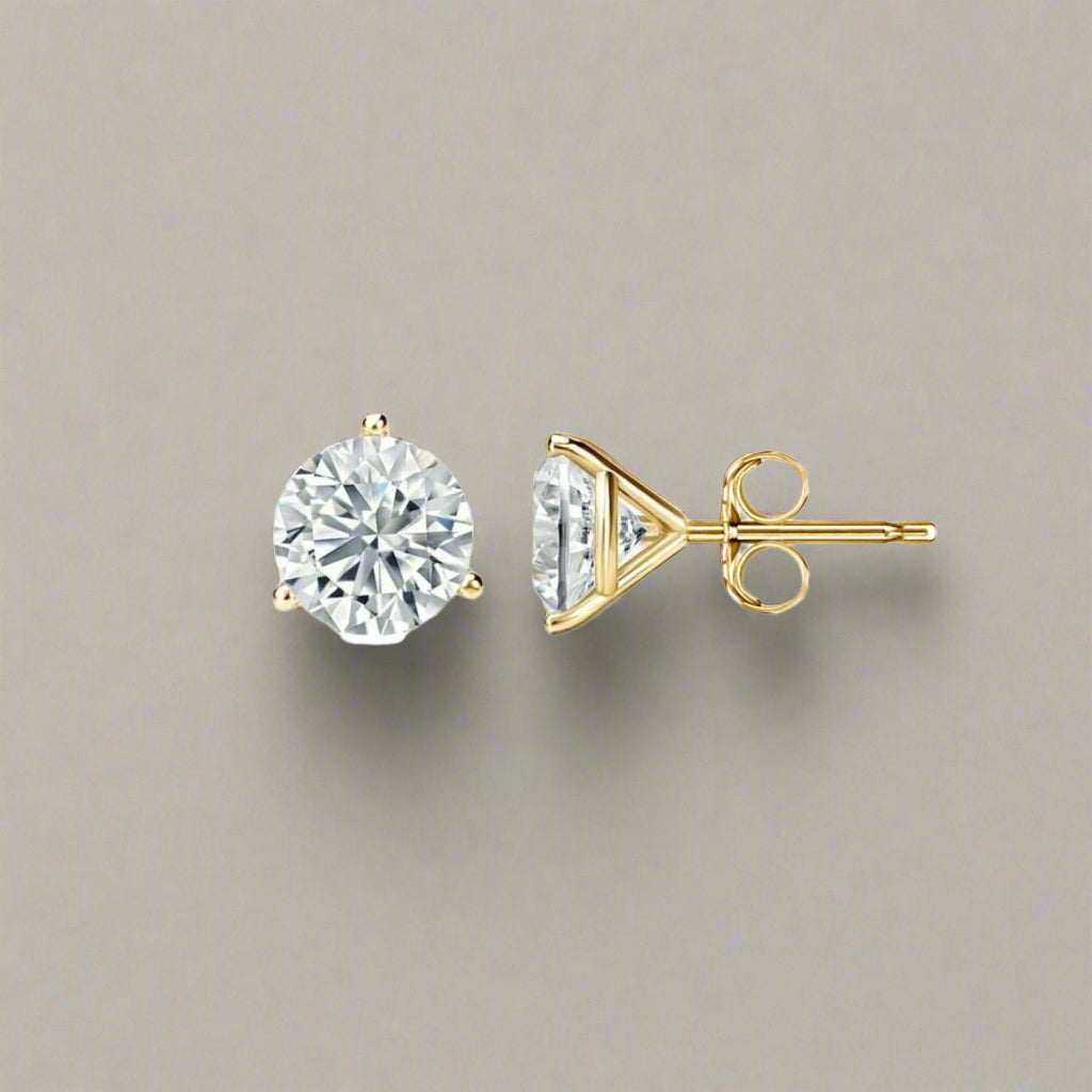 14K Solid Gold 3 Prong Martini Pushback Studs GRA Certified