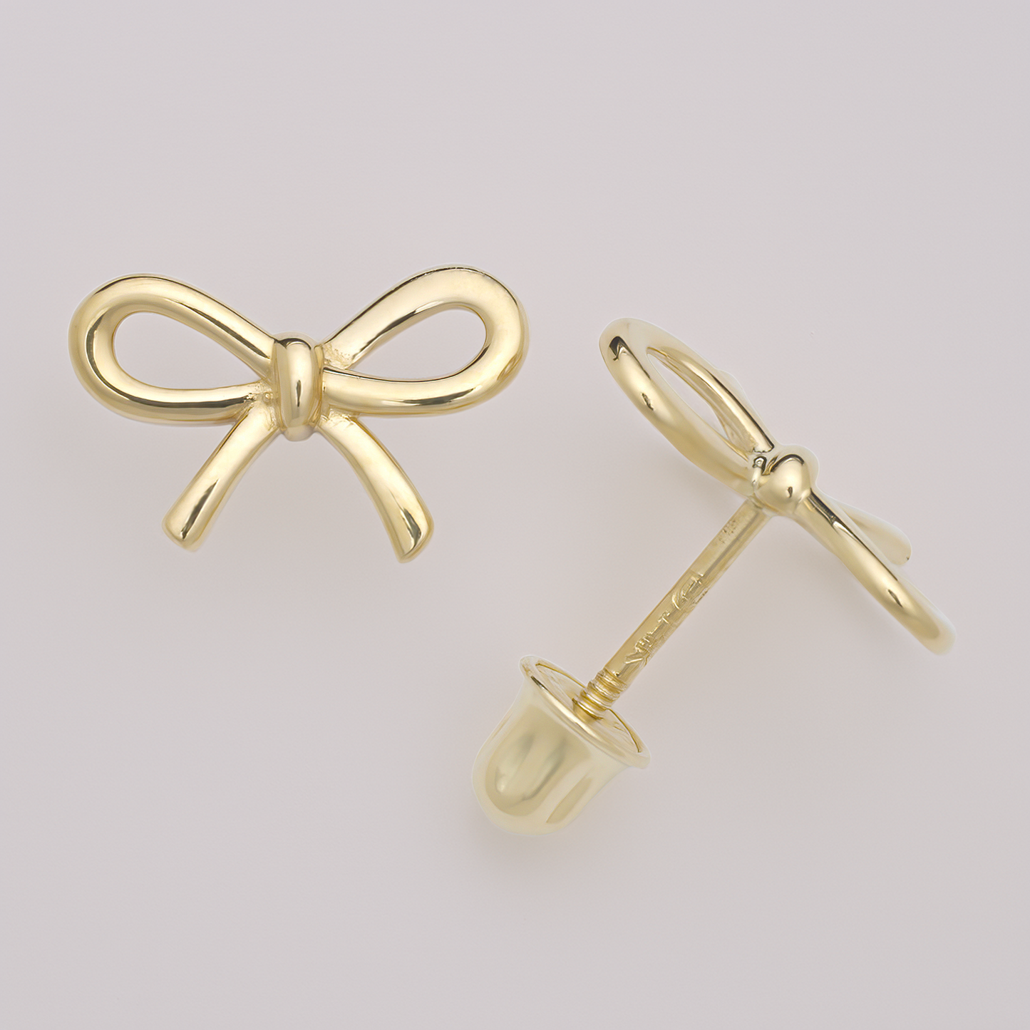 14K Solid Gold Screwback Dainty Ribbon Bow Studs