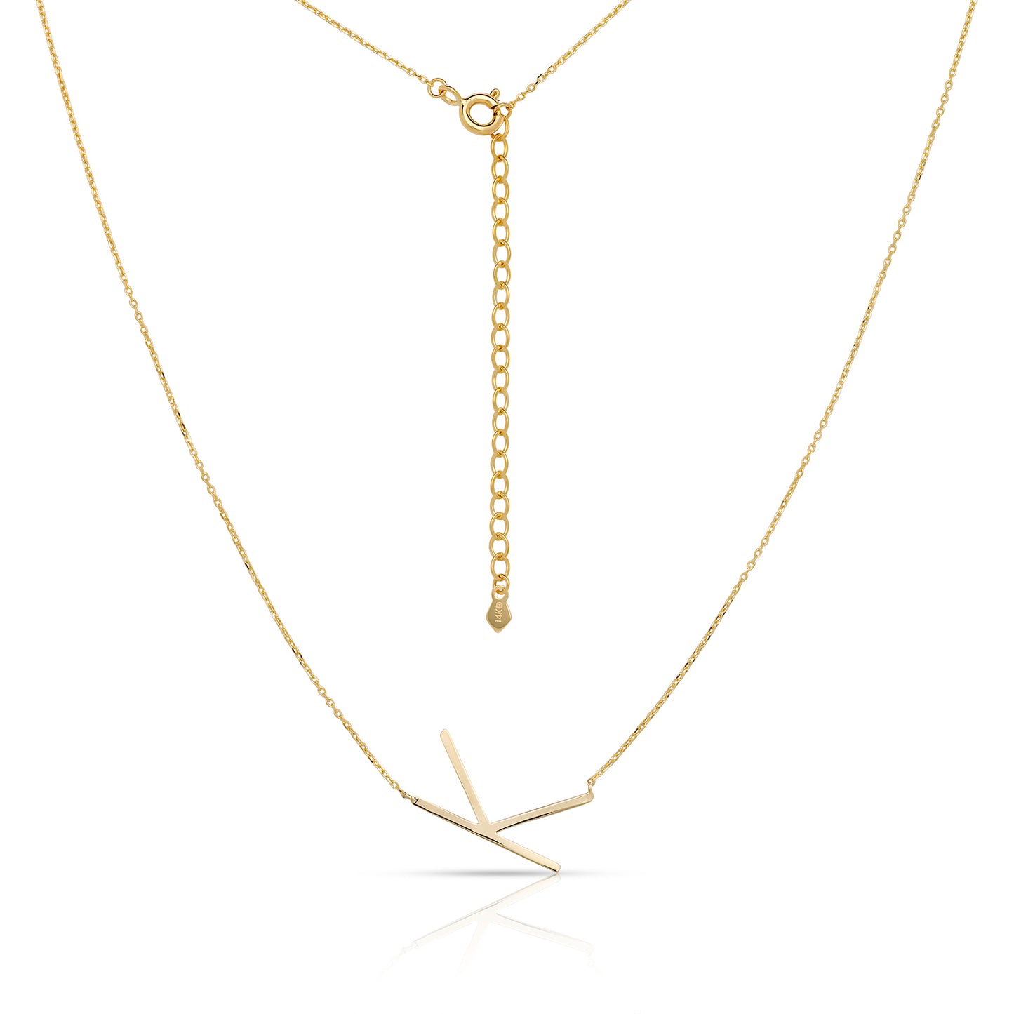 14K Solid Gold Large Initial Necklace