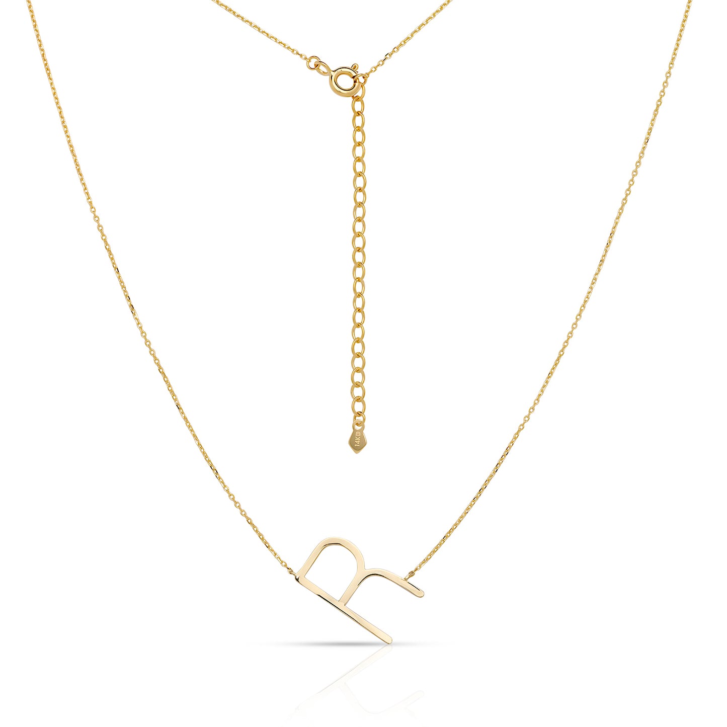 14K Solid Gold Large Initial Necklace