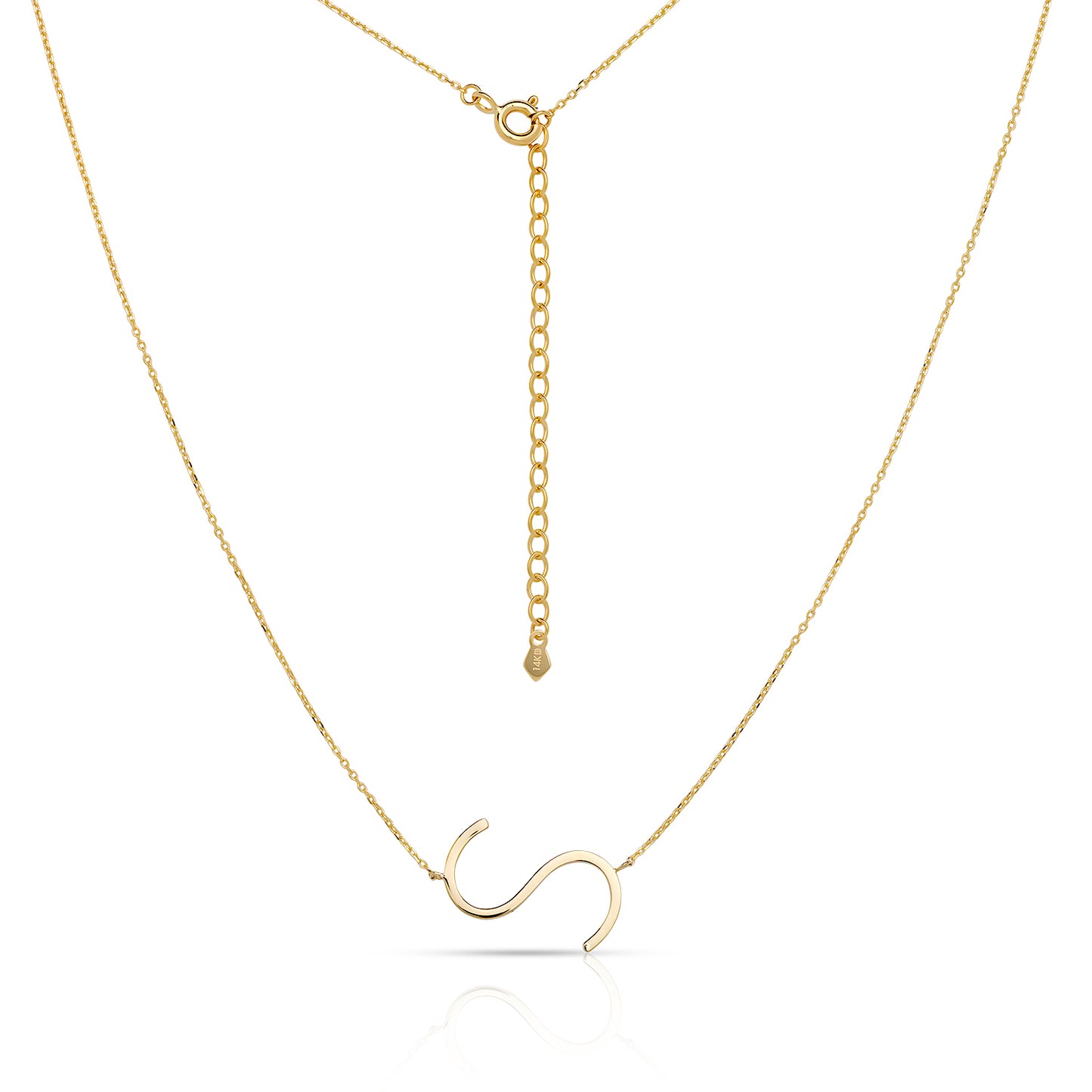 14K Solid Gold Large Initial Necklace
