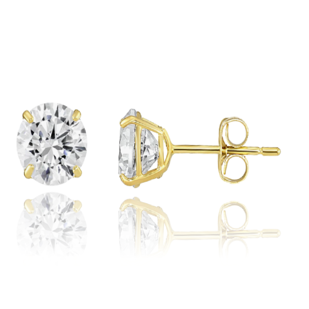 14K Solid Gold Pushback Round Moissanite Studs GRA Certified