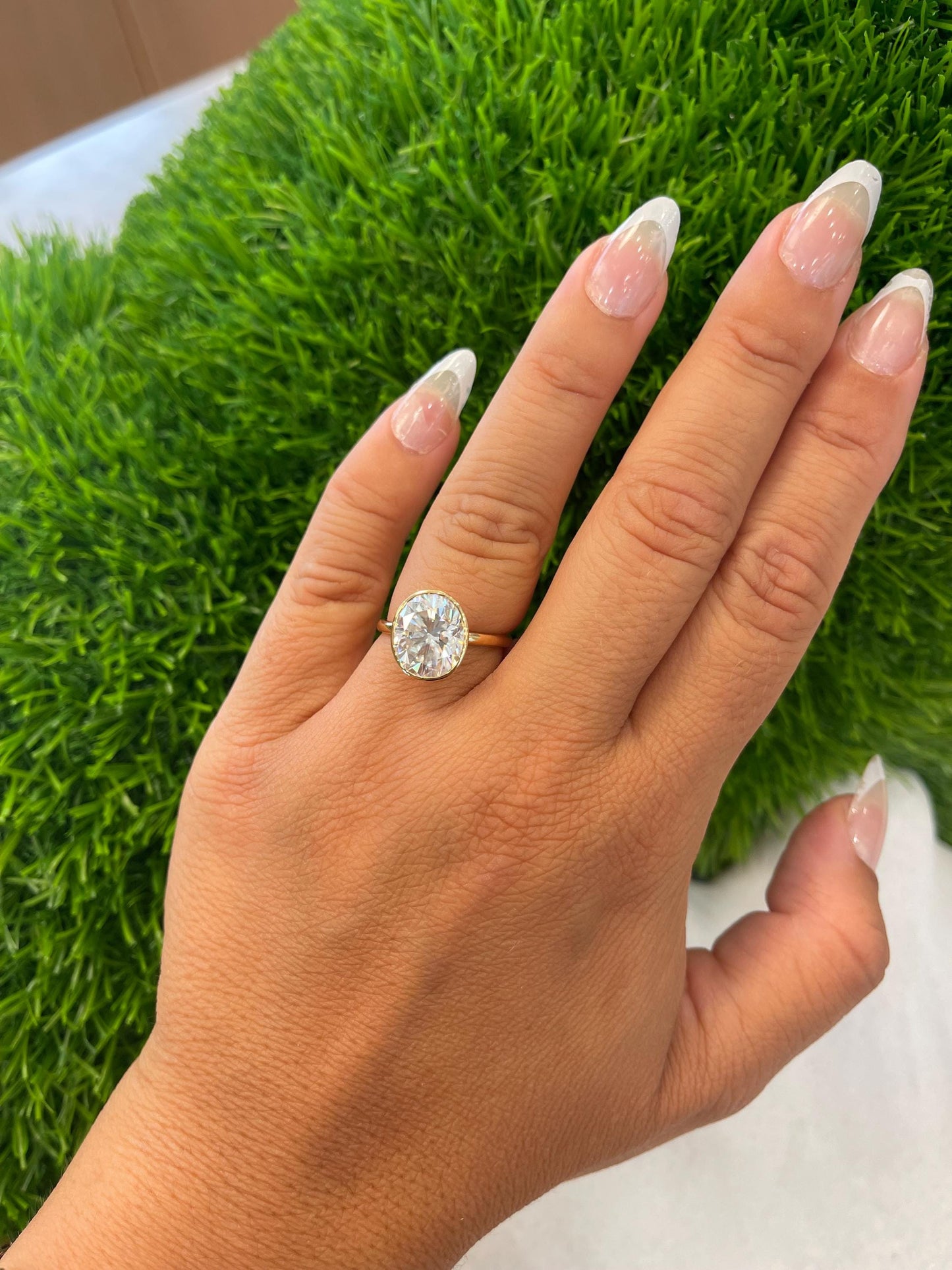 14K Yellow Gold Moissanite Bezel Oval Shape Ring D color VVS1 | 1.5ct 2ct 4ct 5ct