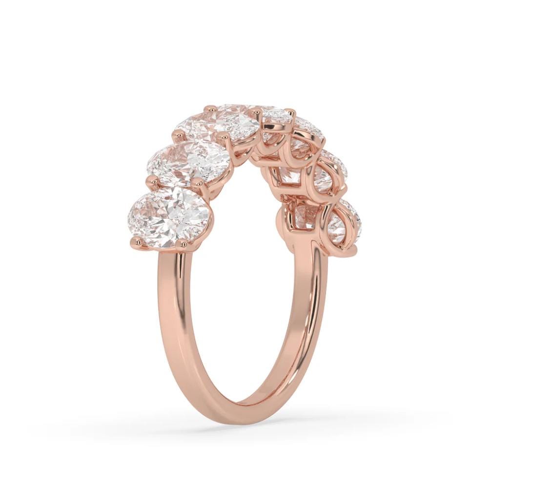 14K Gold 2CTW Lab Grown Diamond Ring – Oval Half Eternity Anniversary Band