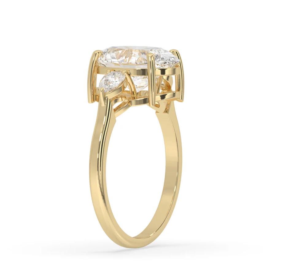 14K Gold 3 Stone Oval Lab Grown Engagement Ring EF VVS–VS | Oval & Pear Lab Diamond Bridal Ring | Engagement Ring | Lab Grown