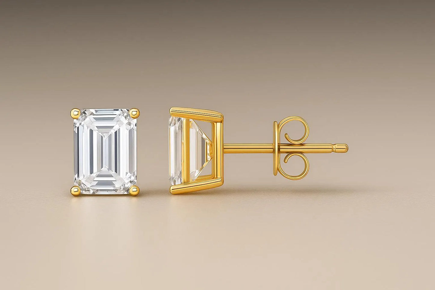 14K Gold Lab-Grown Emerald Diamond Stud Earrings E-F VVS (1CTW – 6 CTW) • Emerald Solitaire 4-Prong Studs • Pushbacks • Fine Jewelry Gifts