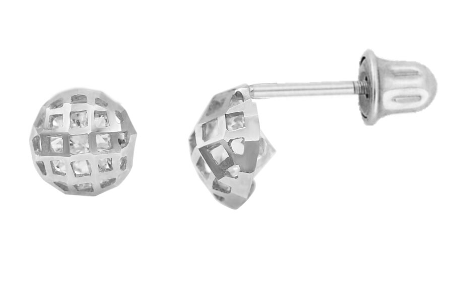 14K Solid Gold Fancy Set Of Screw back Half Ball Stud | Laser Cut Fancy Half Ball