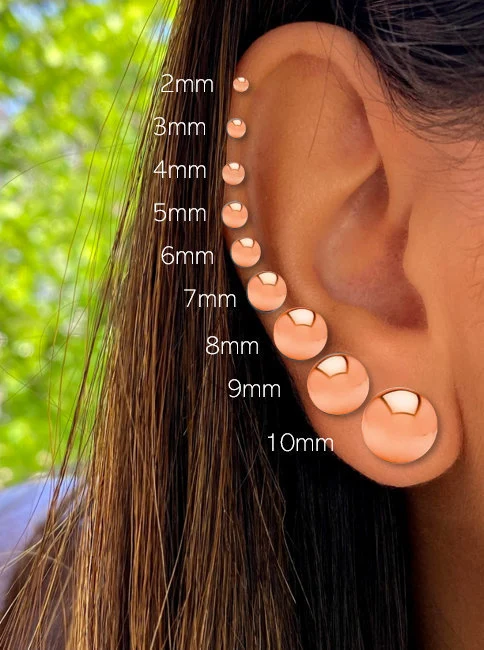 14K Solid Rose Gold Ball Push Back Studs- Ball Studs - Solid Gold Ball Stud - Dainty Ball Stud- Second Hole Earrings- Single Or Pair