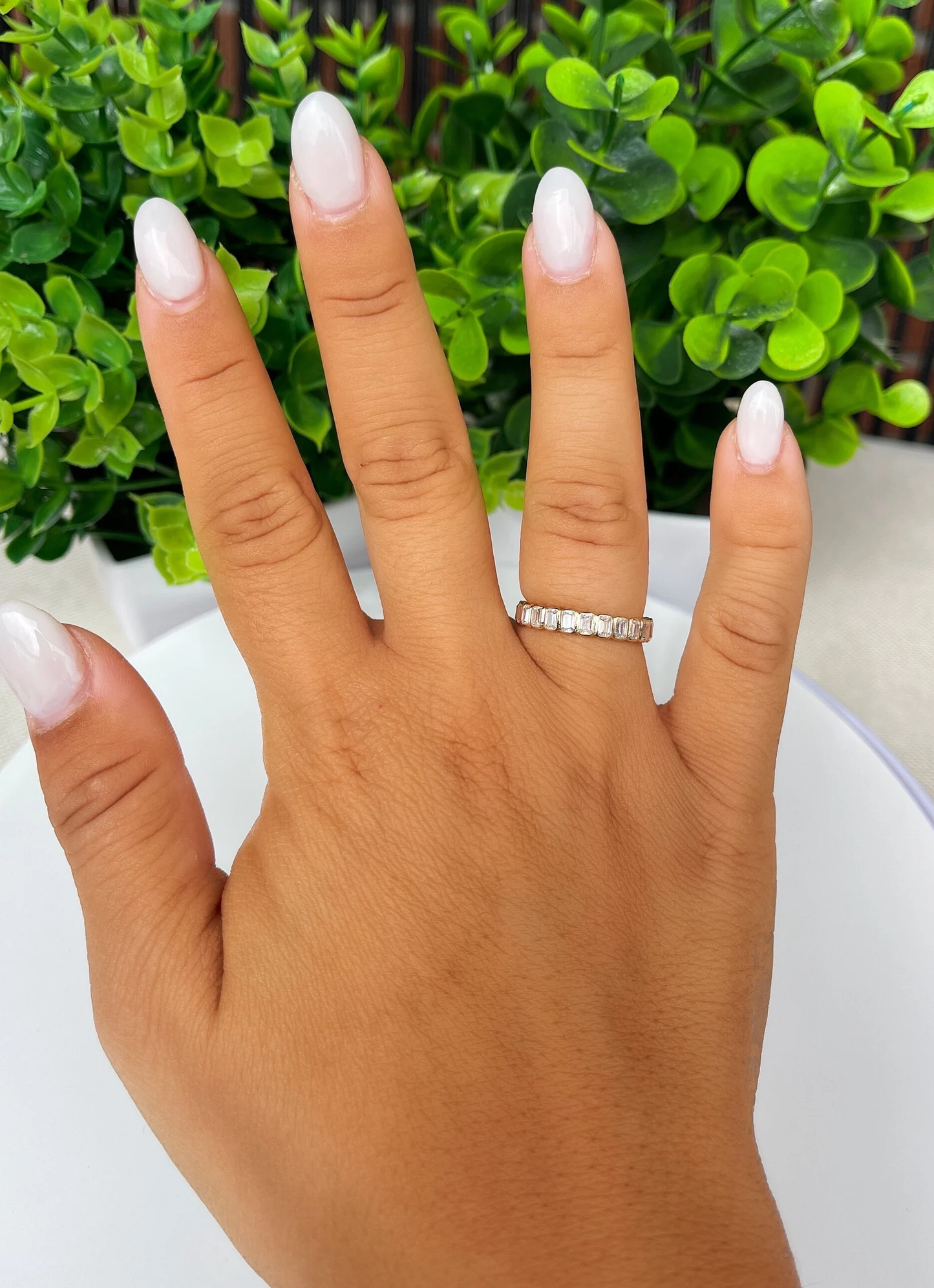 14K Gold Bezel Emerald Eternity Ring • Bezel Ring • Emerald Bezel Eternity Band • Moissanite Wedding Bands