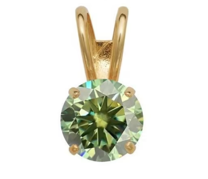 14K Gold GRA Certified Round Green Moissanite Pendant • Green Round Pendant • D VVS1 Green Moissanite Pendant With GRA Certificate •
