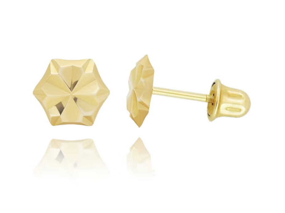 14K Gold Pair of Hexagon Diamond Studs