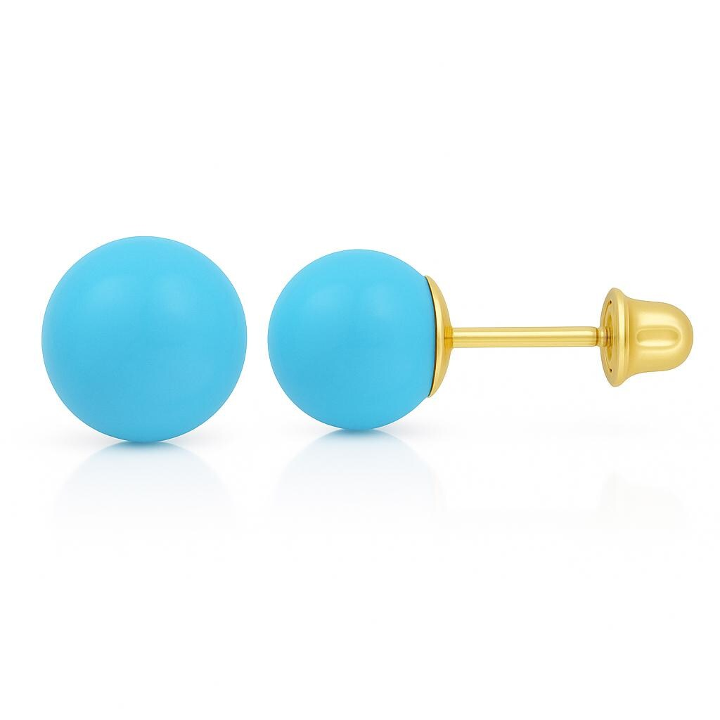 14K Solid Post Set With Turquoise Ball Studs- Screwbacks- Turquoise Sphere Ball Studs - Gold Ball Studs - 3mm- 4mm-5mm-6mm-7mm-8mm