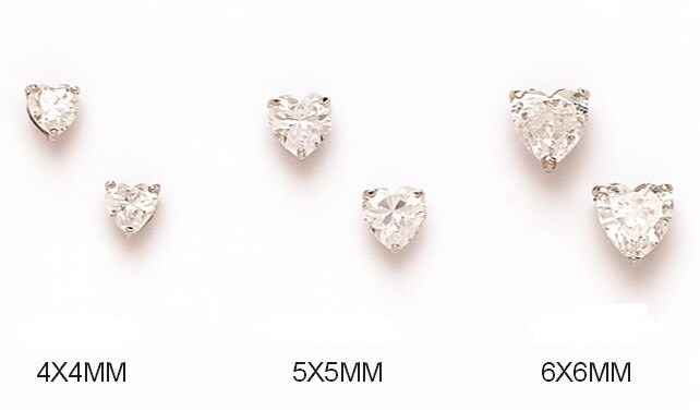 14K Solid Gold Classy Heart Cut Screwback Studs | Gold Heart Solitaire Earrings | Gold 3 Prong Heart CZ Studs