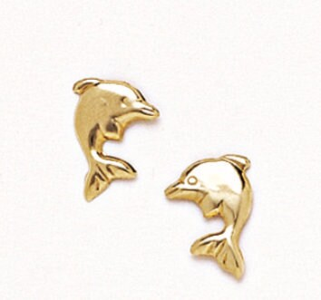 14K Solid Gold Adorable Dolphin Stamp Stud Pushback Earrings