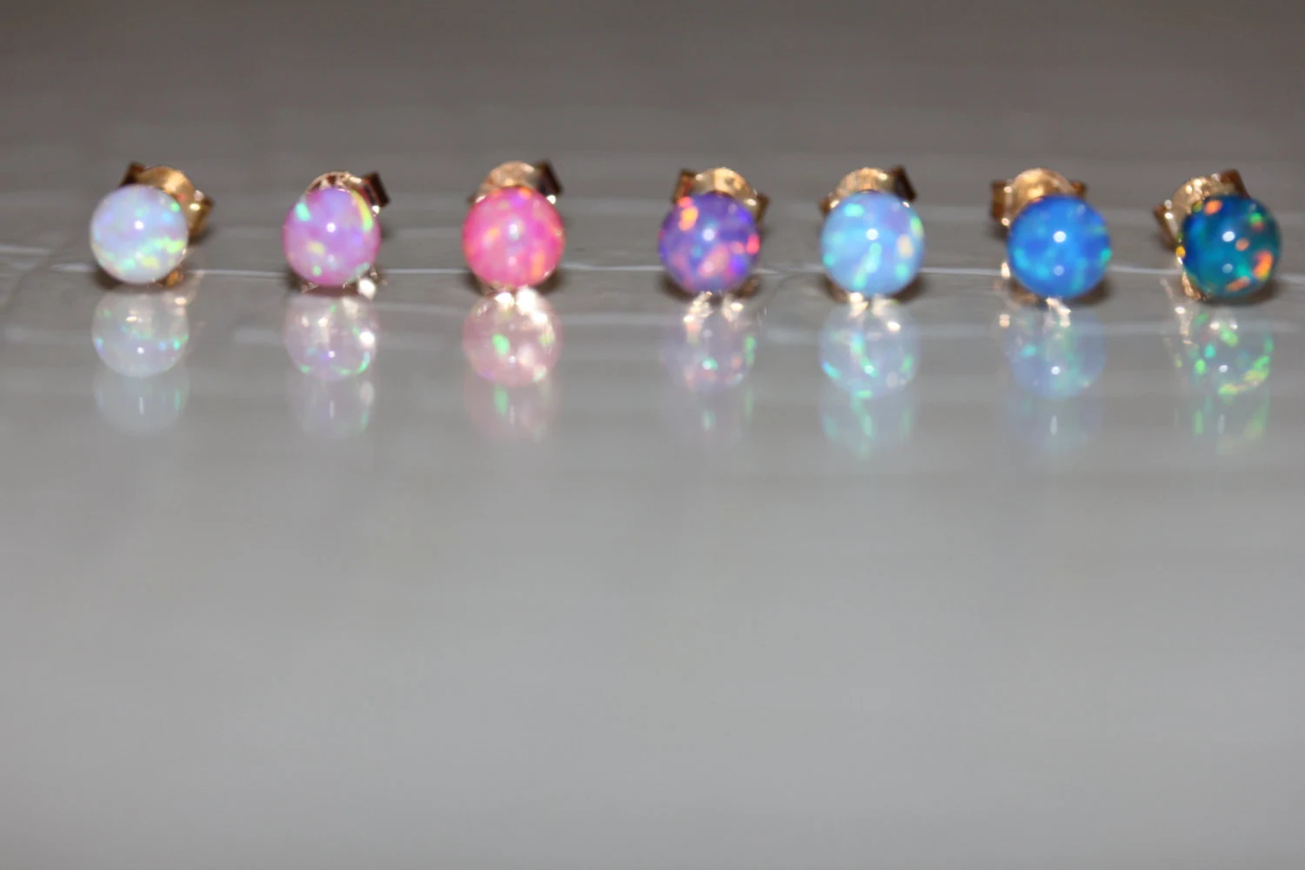 14K White Gold Lab Created Synthetic Opal Fiery Screwback Studs