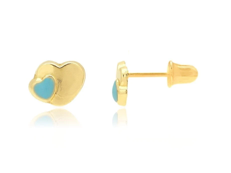 14K Solid Gold Enamel Heart Studs| Screwback Enamel Girls Studs | Girls Earrings | 14K Gold Kids Jewelry | 4mm Tiny Studs