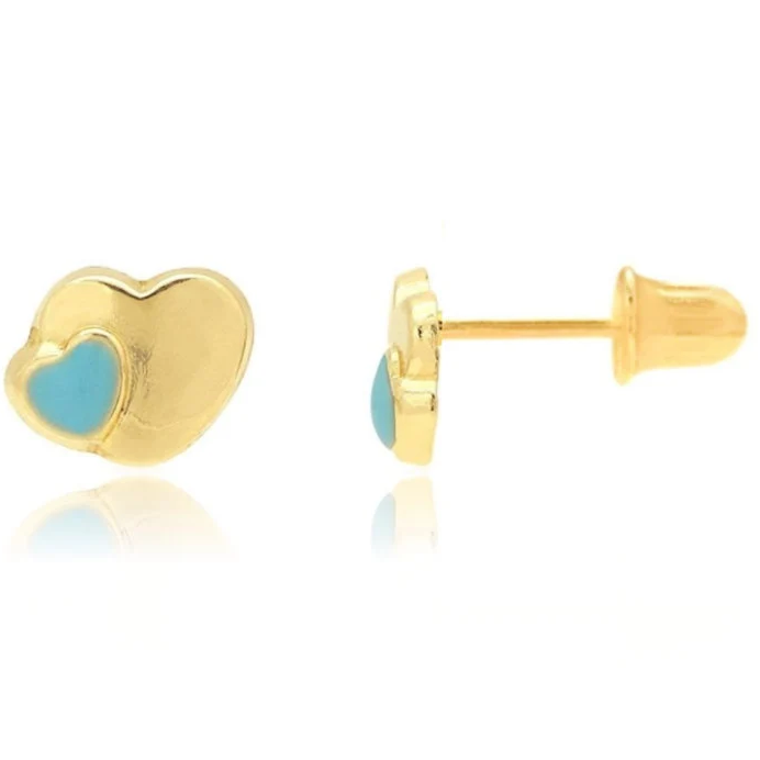 14K Solid Gold Enamel Heart Studs| Screwback Enamel Girls Studs | Girls Earrings | 14K Gold Kids Jewelry | 4mm Tiny Studs