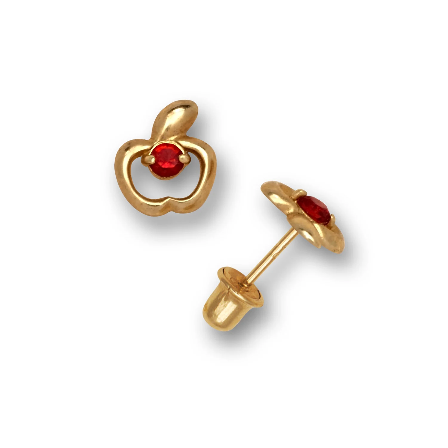 14K Solid Gold Adorable Small Tiny Apple Shaped Studs | Apple Screwback Studs | 14K Gold Apple Earrings | 14k Minimal Studs |Ruby Birthstone