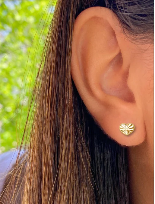 14K Solid Gold Heart Screwback Studs