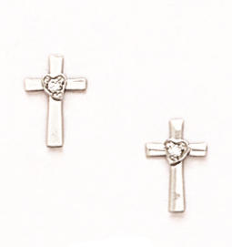 14K Pure Solid White/Yellow Gold Cross Earrings Set With Cubic Zirconia Screw-Back Studs