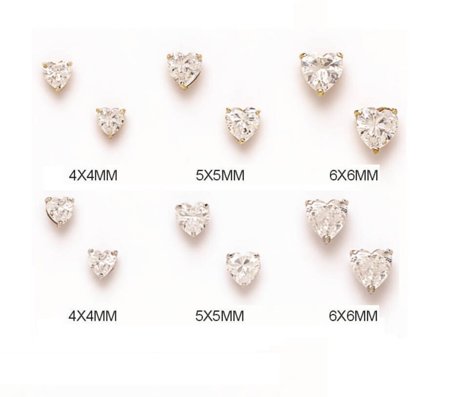 14K Solid Gold Classy Heart Cut Pushbacks Studs | Gold Heart Solitaire Earrings