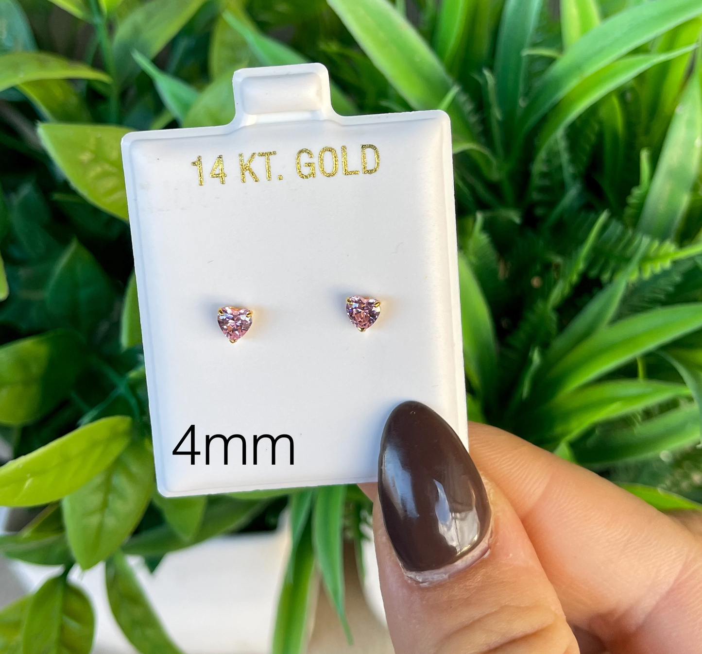 14K Pure Solid White/Yellow Gold Light Pink Heart Shaped Basket Set Earrings. CZ Screw Backs