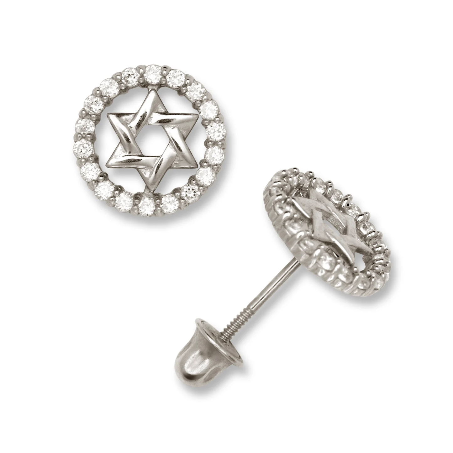 14K Solid Gold Jewish Star Stud Earrings | Halo Magen David Jewish Star Studs