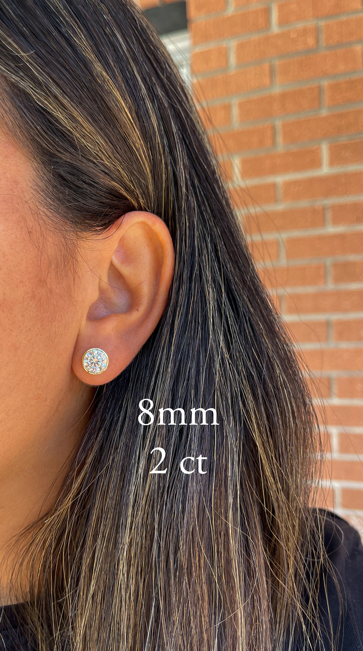 14K Moissanite D Color VVS1 Clarity Martini Round Bezel Set Studs