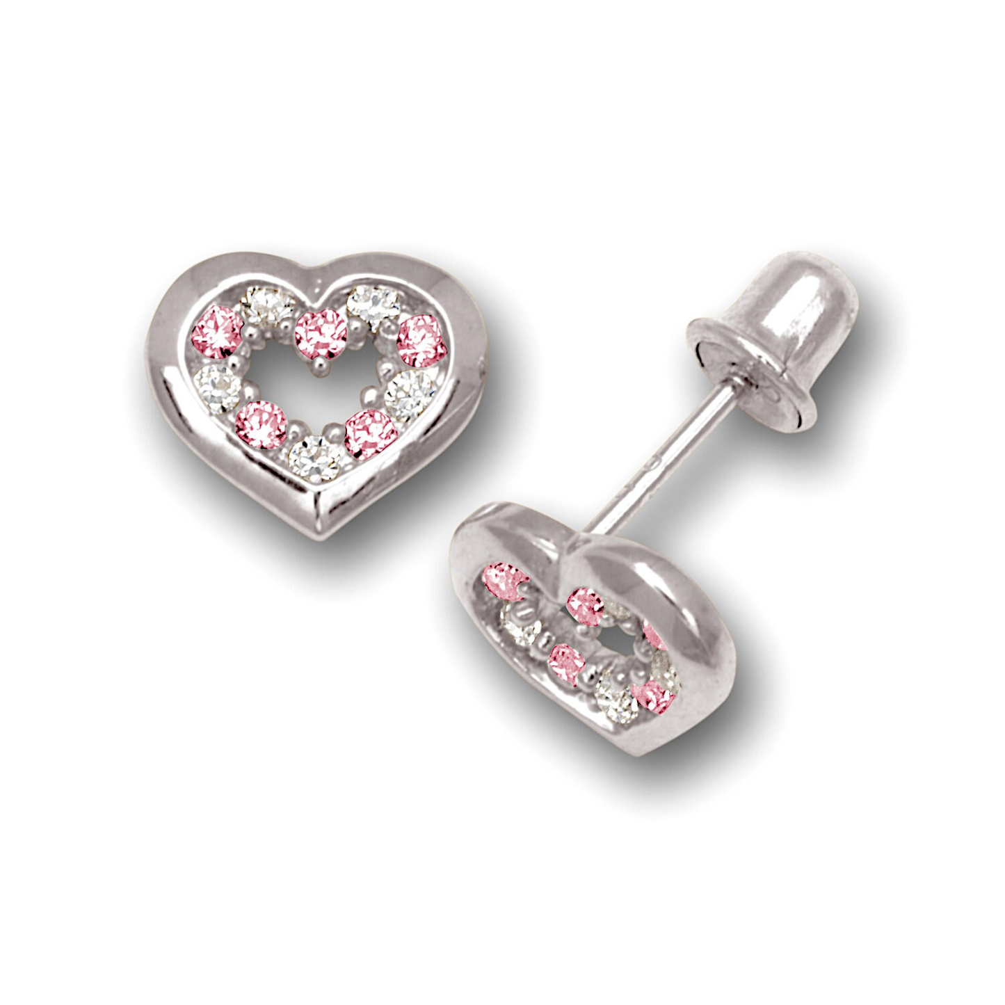 14K Solid Gold Heart Shaped Birthstone Earrings| Screw back Heart Studs