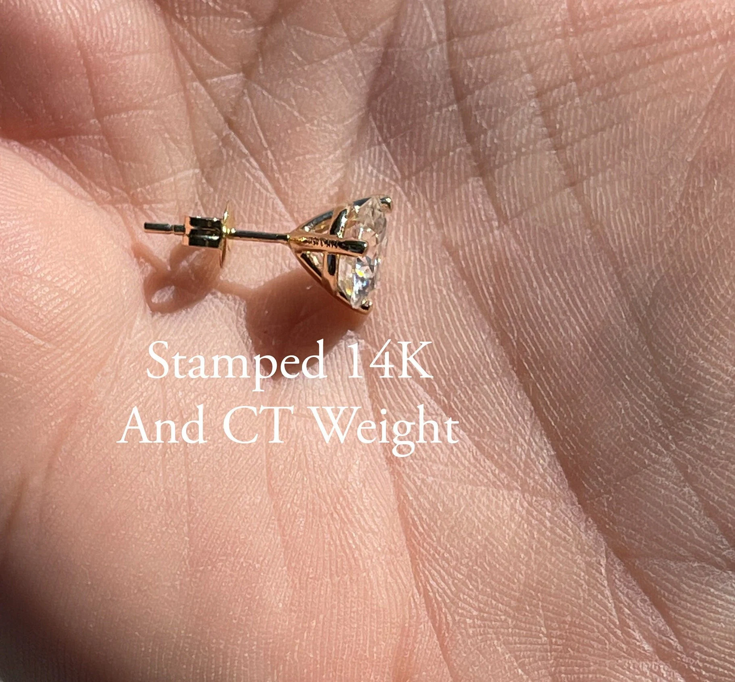 14K Moissanite Martini Pushback Solitaire Stud Earrings | Round Cut Pushback Studs