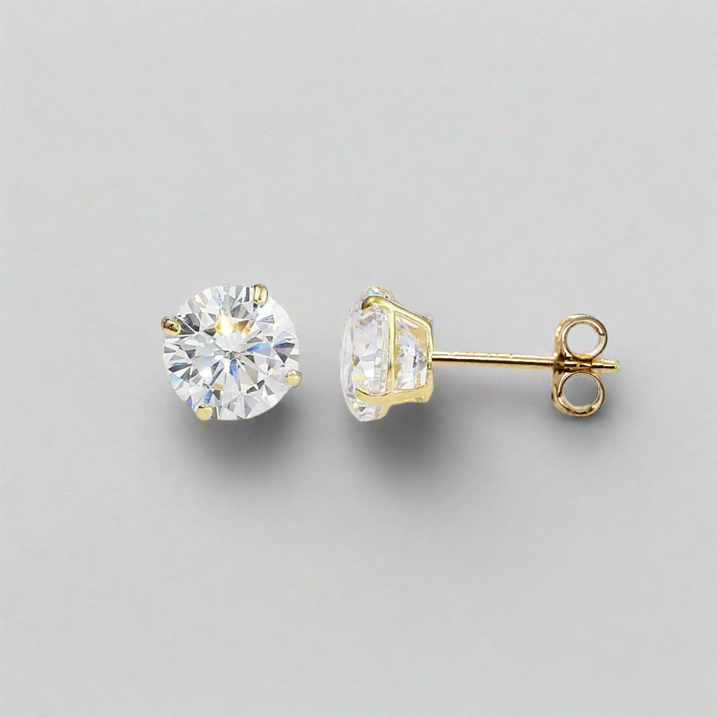 14K Solid Gold Pushback Round Moissanite Studs GRA Certified
