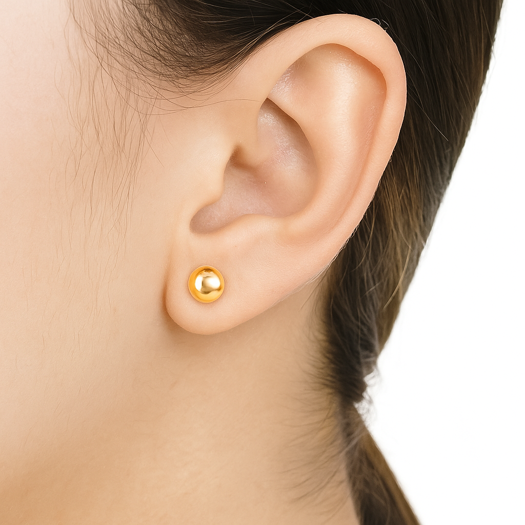 14K Gold Button Flat Studs | 14K Solid Gold Pushbacks | Flat Ball Earrings | 4mm 5mm 6mm 7mm 8mm 10mm