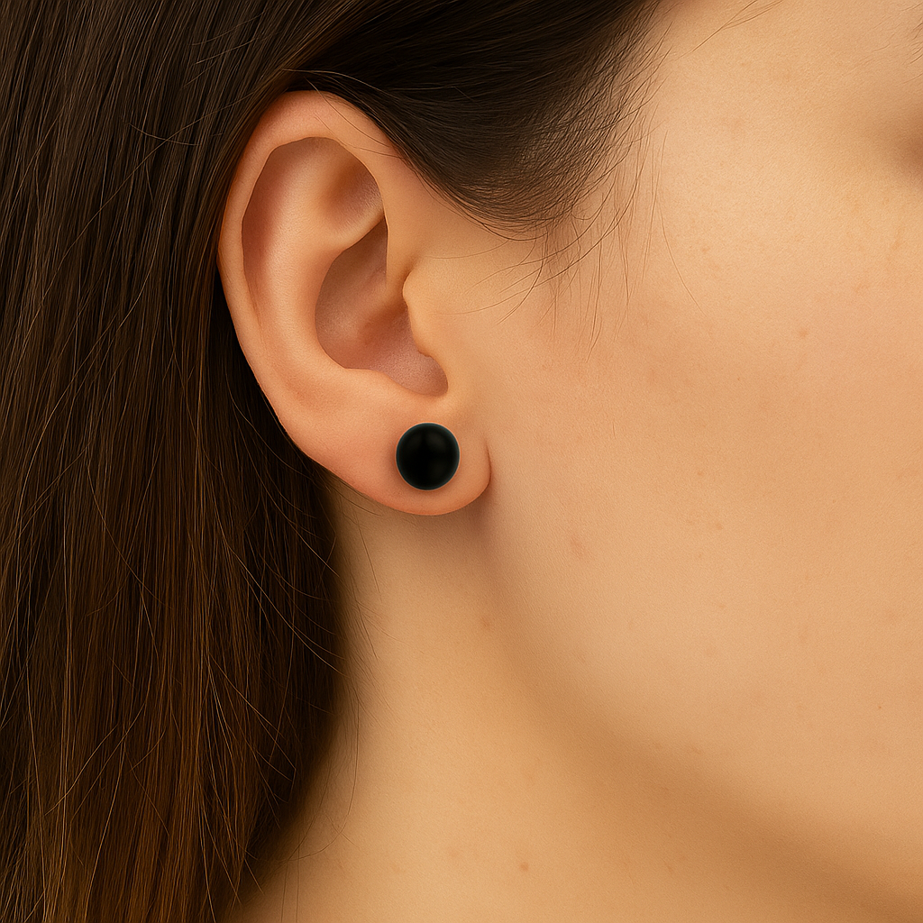 14K Solid Gold Black Onyx Ball Studs- Pushbacks- Black Onyx Sphere Ball Studs