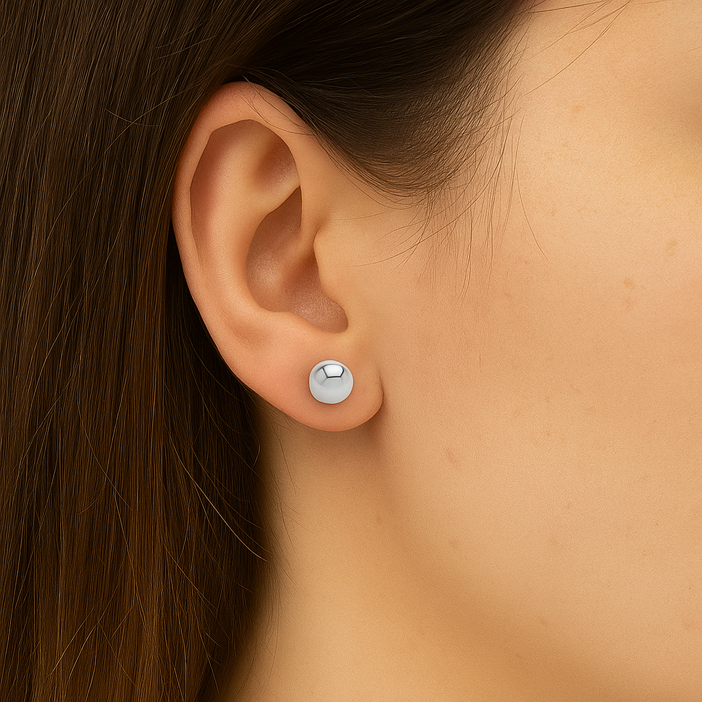 14K Gold Round Ball Push Back Studs| White Gold Ball Studs